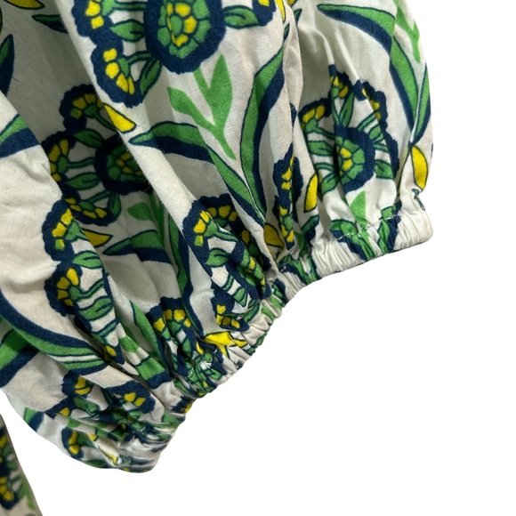 Anthropologie Maeve Zooey Bubble-Sleeve Blouse M green white button up cotton - Picture 7 of 11